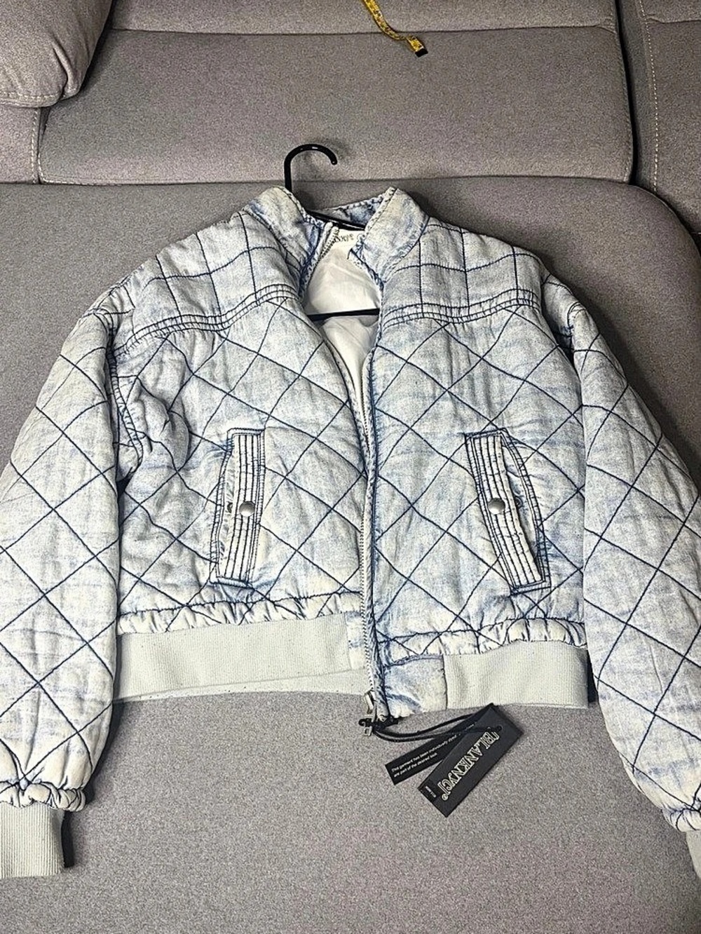 BLANKNYC Bottomless Brunch Denim Quilted Jacket Blue & White XS